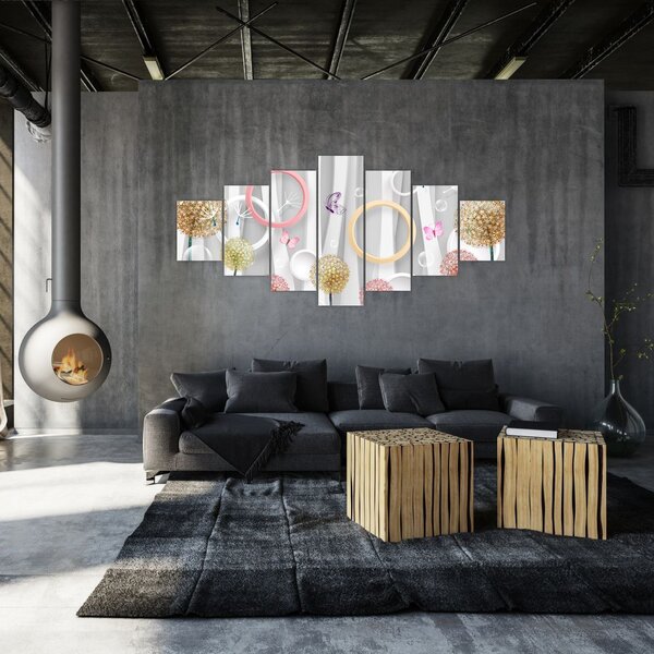 Abstraktní obraz s pampeliškami (210x100 cm)