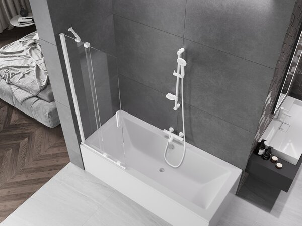 Mexen Velar, 2-křídlová posuvná vanová zástěna 70 x 150 cm, 8mm čiré sklo, bílý profil, 896-070-000-01-20