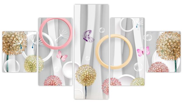 Abstraktní obraz s pampeliškami (125x70 cm)