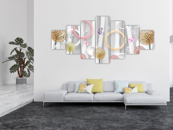 Abstraktní obraz s pampeliškami (210x100 cm)