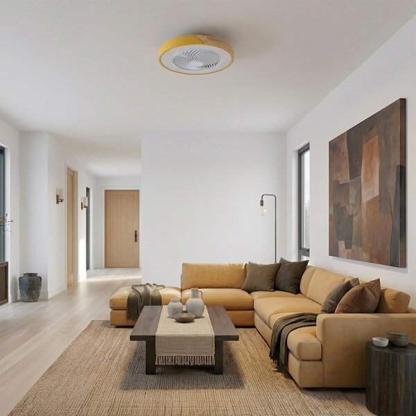 Brilagi - LED Stmív. svítidlo s ventilátorem LED/38W/230V 50 cm zlatá/dub + DO