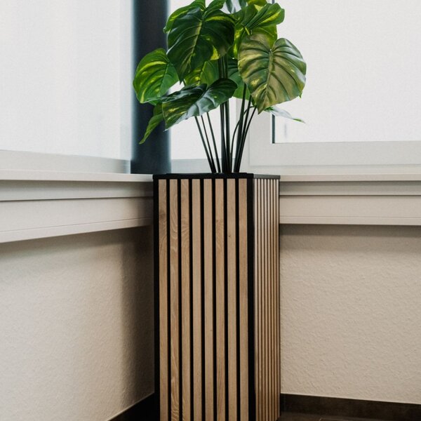 Interiérový květináč SILENT, akustické dřevěné desky, výška 55 cm, hnědá