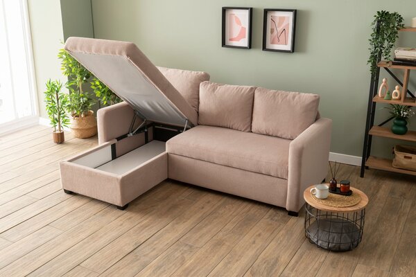 Rohová sedačka Kadina (růžová) (L). Akce -25%