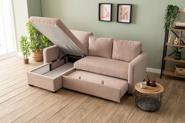 Rohová sedačka Kadina (růžová) (L). Akce -25%