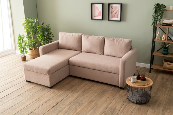 Rohová sedačka Kadina (růžová) (L). Akce -25%