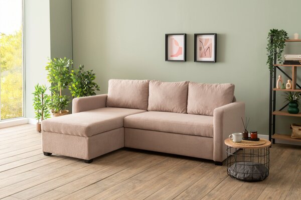 Rohová sedačka Kadina (růžová) (L). Akce -25%
