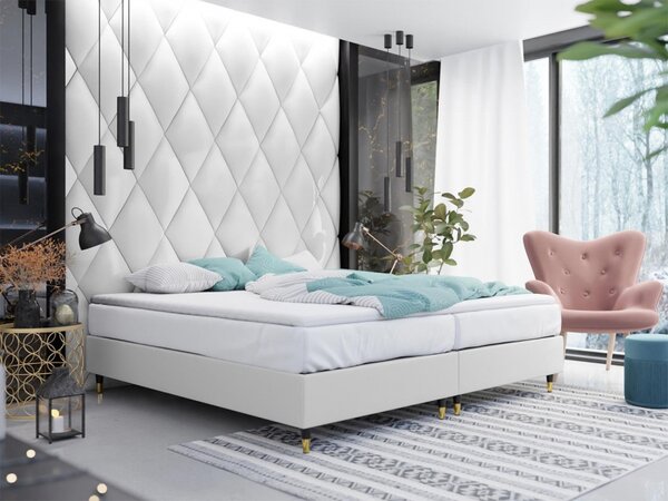 Čalouněná manželská postel Estelle - Baza Gold II, Potah: ekokůže Soft 017 (bílá), Rozměr postele: 140x200 5903211106958