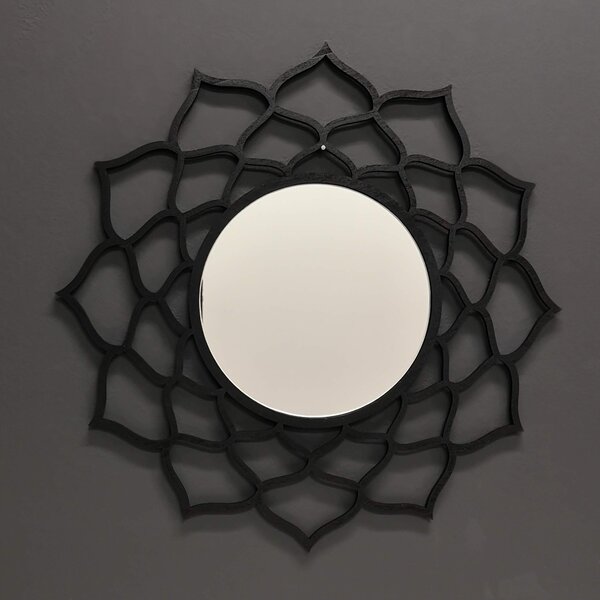 AMADEA Dřevěné zrcadlo ve tvaru mandaly, černá barva, průměr 41 cm