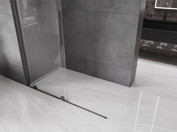 Mexen Velar, posuvné dveře do otvoru typ Walk-In 160 cm, 8mm čiré sklo, grafitová matná, 871-160-000-03-66