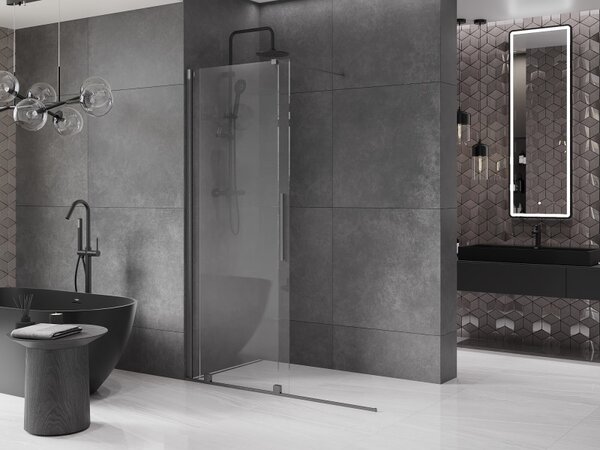 Mexen Velar, posuvné dveře do otvoru typ Walk-In 160 cm, 8mm čiré sklo, grafitová matná, 871-160-000-03-66