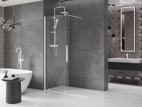 Mexen Velar, posuvné dveře do otvoru typ Walk-In 130 cm, 8mm čiré sklo, bílá, 871-130-000-03-20