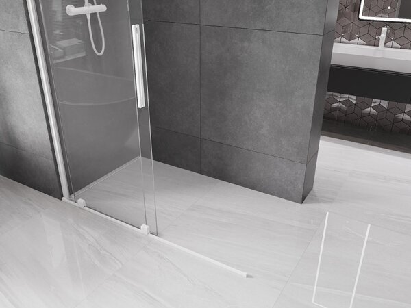 Mexen Velar, posuvné dveře do otvoru typ Walk-In 130 cm, 8mm čiré sklo, bílá, 871-130-000-03-20