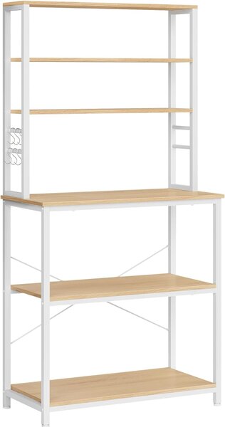 VASAGLE Kuchyňský regál 6 polic bílá světlé dřevo