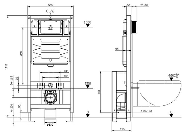 Mexen Fenix, samostatně stojící podomítkový modul pro závěsné WC h112 w50 cm, 60101