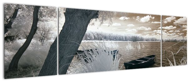 Obraz loďky na jezeře (170x50 cm)