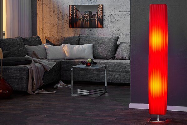 Moderní obdélníková stojací lampa Paris v červeném latexu s oranžovým podtónem a stříbrnou čtvercovou podstavou 120 cm
