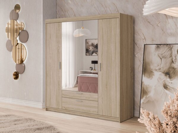 Šatní skříň se zrcadlem Melen 4D, Barva: dub olejový 5903211475399