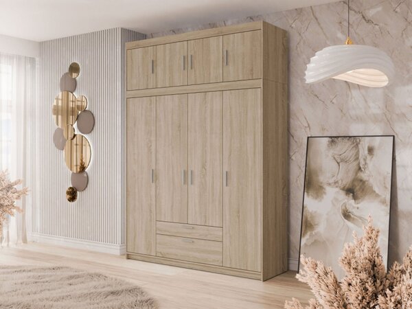 Šatní skříň se zásuvkami Melen 4D + nástavcem, Barva: dub lefkas 5903211436499