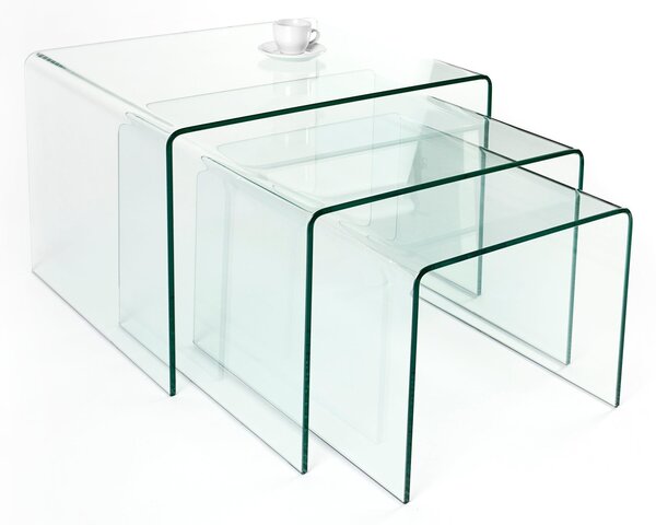 Designový moderní Set 3 skleněných konferenčních stolků Ghost