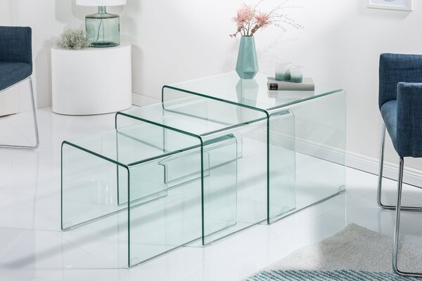 Designový moderní Set 3 skleněných konferenčních stolků Ghost