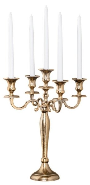 Zámecký kovový zlatý svícen Gold Barock s pěti držáky na svíčky 40 cm