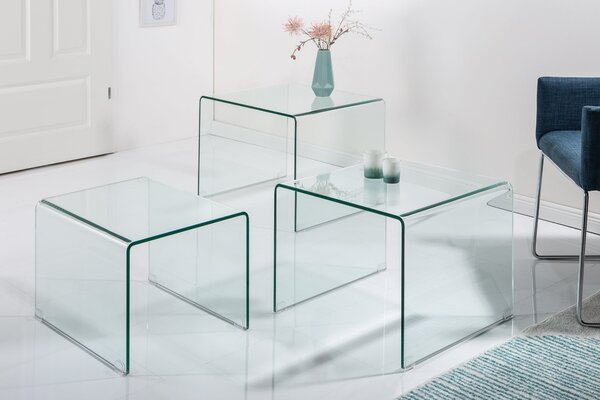 Designový moderní Set 3 skleněných konferenčních stolků Ghost