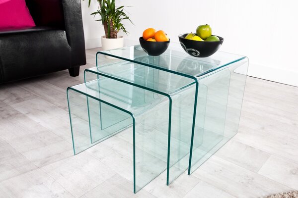 Designový moderní Set 3 skleněných konferenčních stolků Ghost