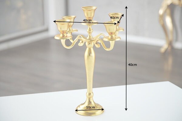 Zámecký kovový zlatý svícen Gold Barock s pěti držáky na svíčky 40 cm