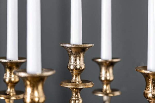 Zámecký kovový zlatý svícen Gold Barock s pěti držáky na svíčky 40 cm