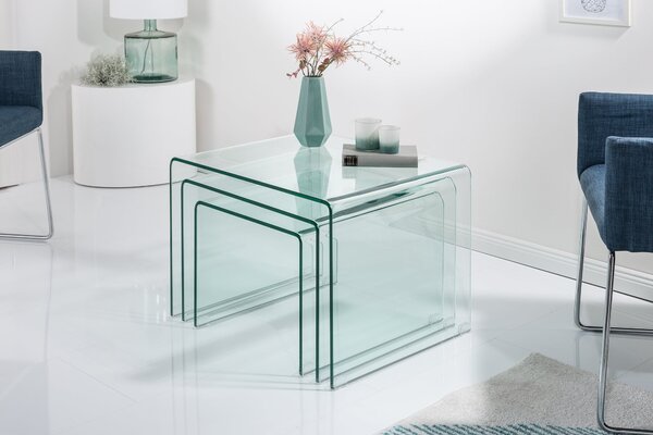 Designový moderní Set 3 skleněných konferenčních stolků Ghost