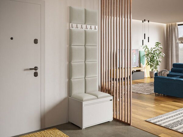 Nábytek do předsíně Konkor 60 + 12 kusů čalouněných nástěnných panelů Pag 30x30, Barva: bílá, barva: Manila 16 5903211044298