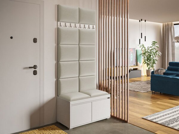 Nábytek do předsíně Konkor 80 + 12 kusů čalouněných nástěnných panelů Pag 40x30, Barva: bílá, Barva látek:: Manila 32 5903211200649