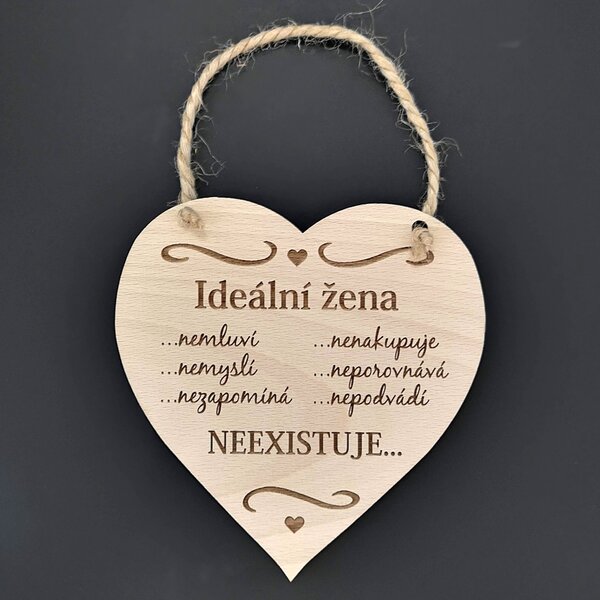 AMADEA Dřevěné srdce s textem Ideální žena..., masivní dřevo, 16 x 15 cm