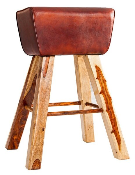 Designová venkovská moderní kožená obdélníková barová židle Linda s hnědočerveným potahem a masivními nožičkami 75 cm