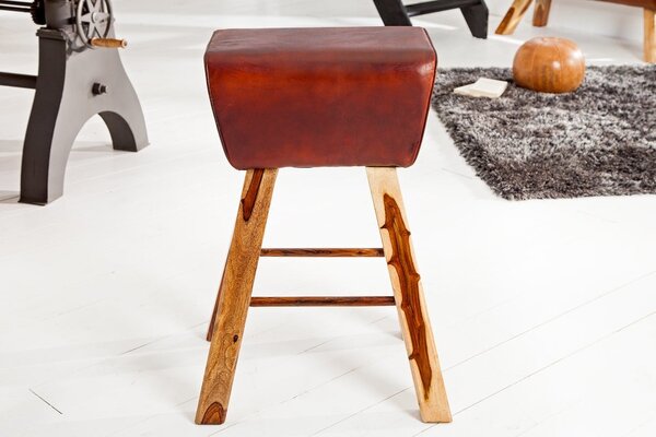 Designová venkovská moderní kožená obdélníková barová židle Linda s hnědočerveným potahem a masivními nožičkami 75 cm
