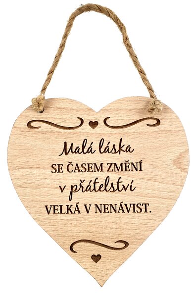 AMADEA Dřevěné srdce s textem Malá láska se časem...., masivní dřevo, 16 x 15 cm