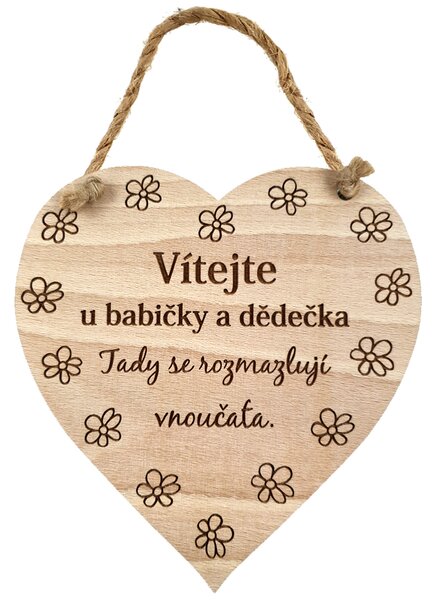 AMADEA Dřevěné srdce s textem Vítejte u babičky a dědečka, tady.. , masivní dřevo, 16 x 15 cm