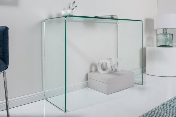 Moderní skleněný obdélníkový průhledný psací stůl Ghost se zaoblenými rohy 100 cm