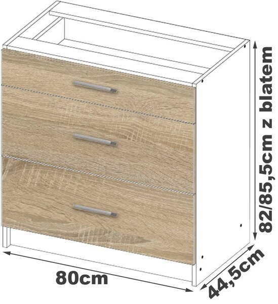 Kuchyňská skříňka LIMA šířka 80cm se zásuvkami Dub Sonoma / Bílá
