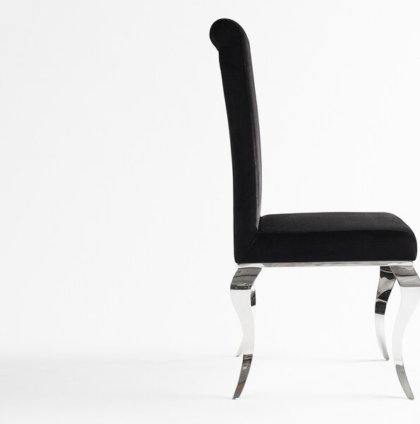 Stylová klasická sametová moderní jídelní židle Modern Barock s chromovými stříbrnými nožičkami a černým potahem 106 cm