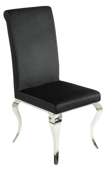 Stylová klasická sametová moderní jídelní židle Modern Barock s chromovými stříbrnými nožičkami a černým potahem 106 cm