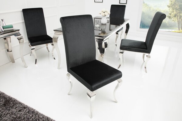 Stylová klasická sametová moderní jídelní židle Modern Barock s chromovými stříbrnými nožičkami a černým potahem 106 cm