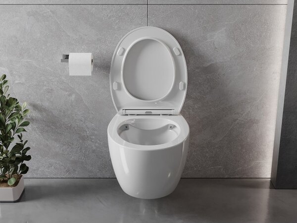 Mexen Egg, závěsná WC mísa Rimless s duroplastovým sedátkem s pomalým zavíráním, bílá lesklá, 30245000