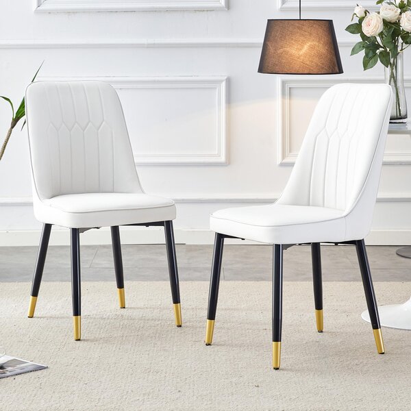 Sada dvou jídelních židlí, opěradlo z umělé kůže (PU), kovové nohy, univerzální design (bílá + černá)
