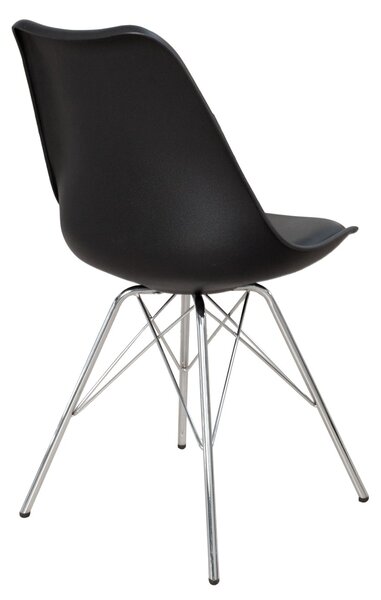 Designová retro černá jídelní židle Scandinavia s koženým potahem a šikmým chromovým nohama 85 cm