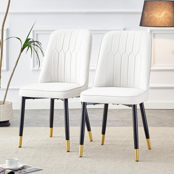 Sada dvou jídelních židlí, opěradlo z umělé kůže (PU), kovové nohy, univerzální design (bílá + černá)