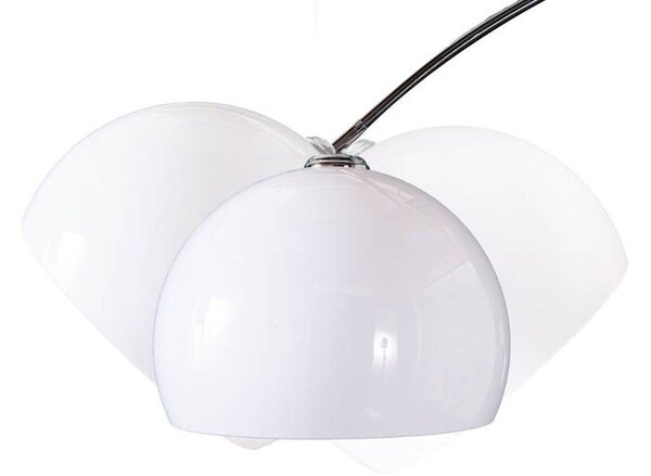 Designová polohovatelná oblouková moderní kovová stříbrná stojací lampa Big Bow s bílým akrylovým kulatým stínítkem 205 cm