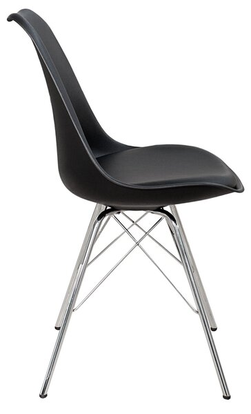 Designová retro černá jídelní židle Scandinavia s koženým potahem a šikmým chromovým nohama 85 cm