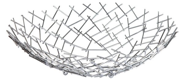 Moderní kulatá stříbrná kovová dekorační mísa Weave v atypickém designu kovové sítě 45 cm