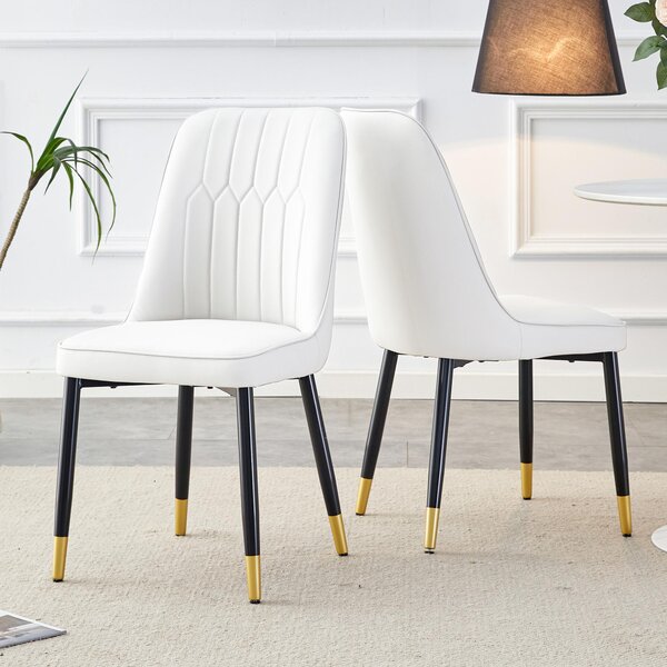 Sada dvou jídelních židlí, opěradlo z umělé kůže (PU), kovové nohy, univerzální design (bílá + černá)